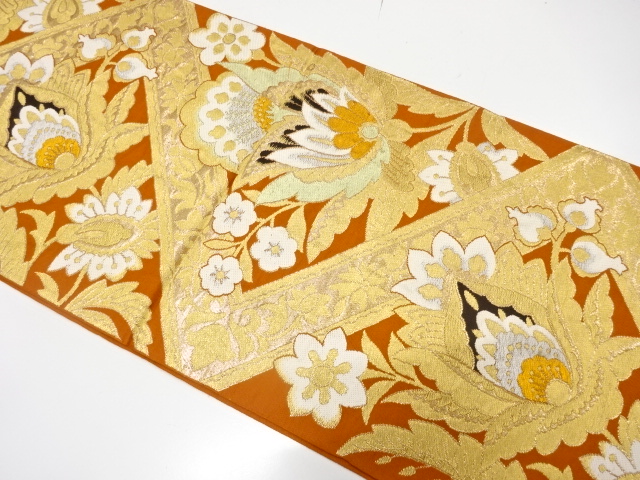 JAPANESE KIMONO / ANTIQUE FUKURO OBI / WOVEN CHINESE FLOWERS